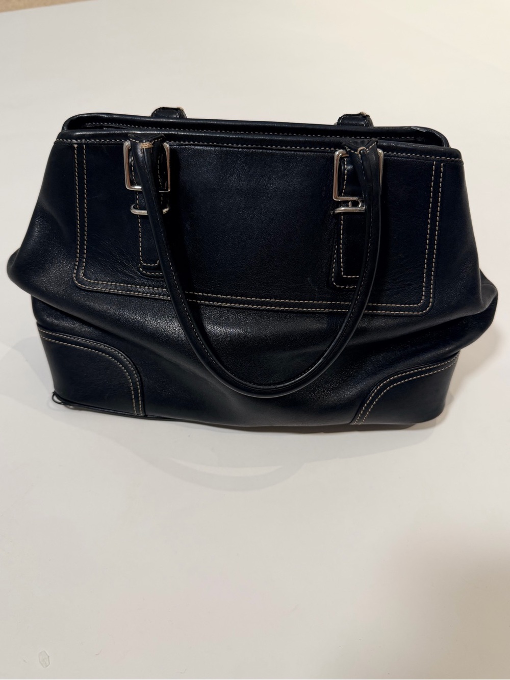 Vintage Coach Black Leather Hampton Satchel Bag Y2K Buckle Shoulder Purse - Picture 2 of 15
